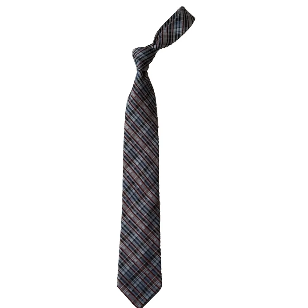 BURMA BIBAS Men's 100% Silk Neck Tie Red White‎ Blue Striped - USA America EUC